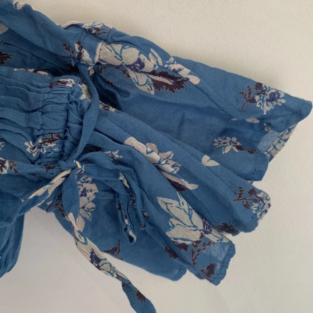 Free People Amanda Ruffle Wrap Top Floral Blue White Size Small